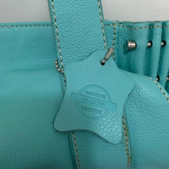 CNKW Genuine Leather Classy Teal Color Handbag - Picture 3 of 12